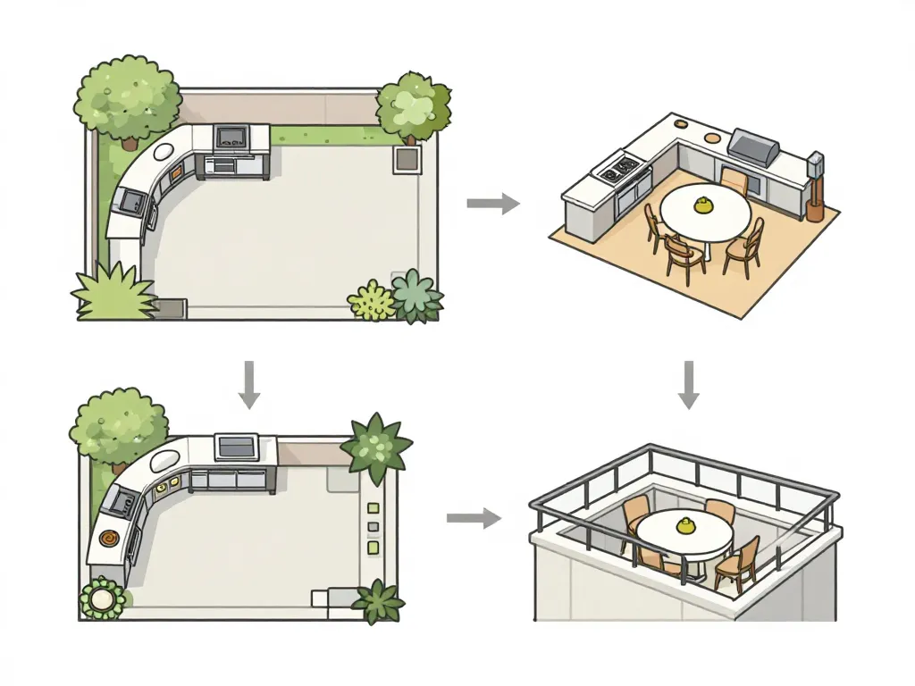 amenagement cuisine d ete diagramme espaces jardin terrasse balcon