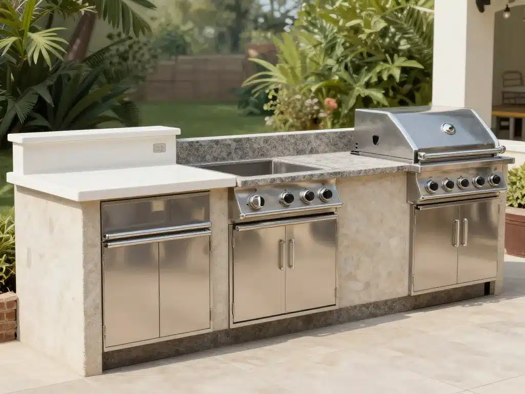 amenagement cuisine d ete materiaux resistants et barbecue