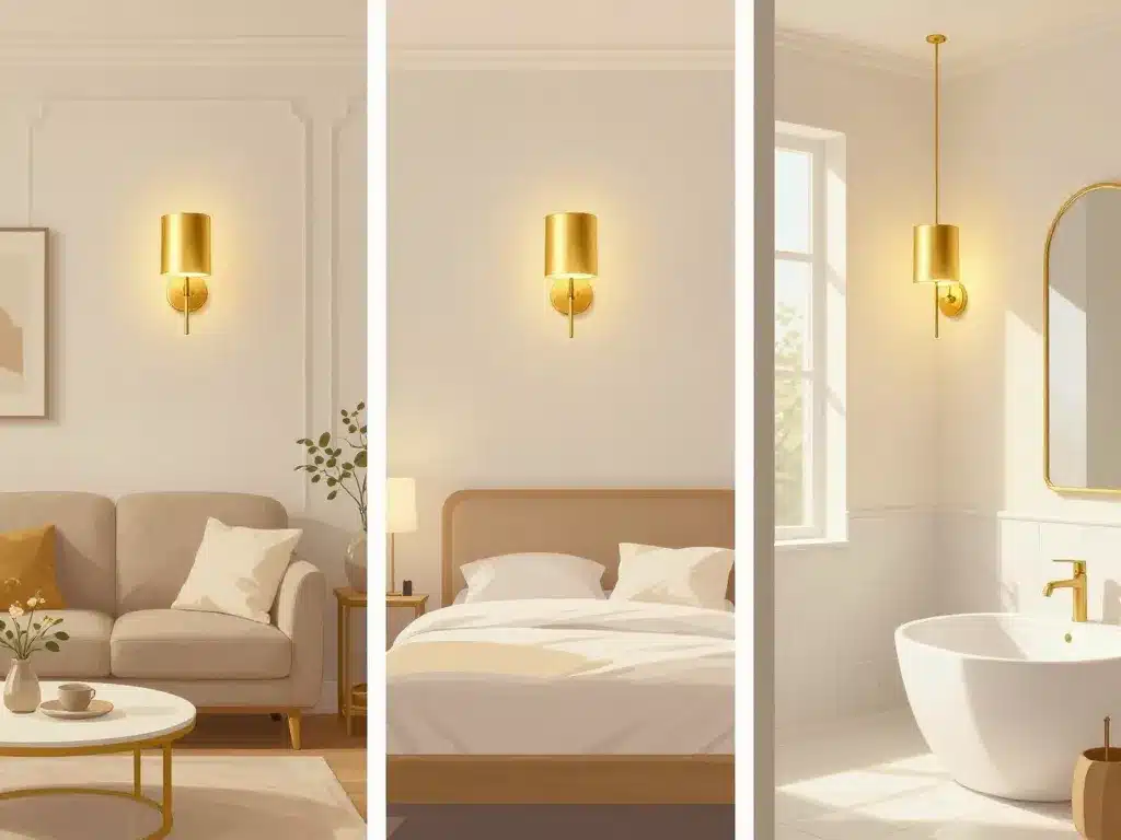 applique dorée en salon chambre salle de bains moderne