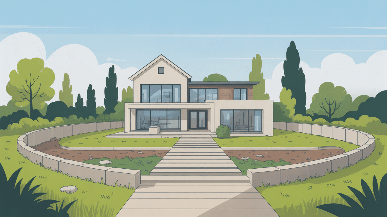 bordure de propreté maison autour maison moderne béton gravier dalles