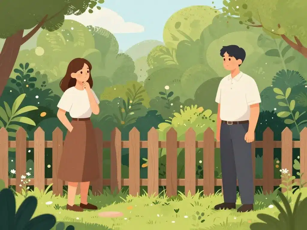 Illustration implantation clôture en retrait de la limite séparative voisinage