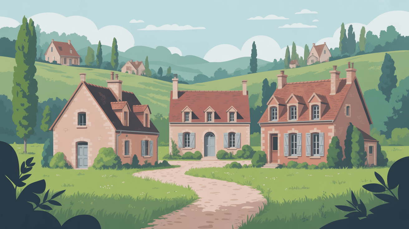 hameau a vendre dans campagne française vue aérienne