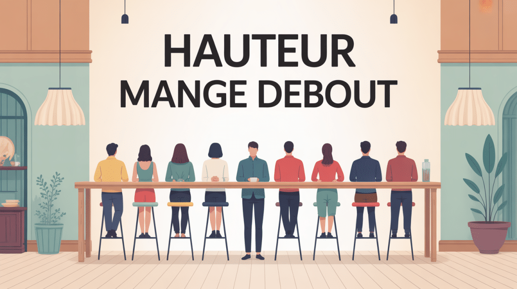 illustration hauteur mange debout table et tabourets ergonomie