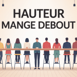 illustration hauteur mange debout table et tabourets ergonomie