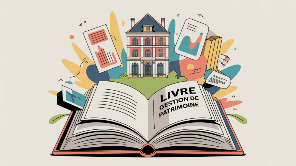 illustration livre sur la gestion de patrimoine ouvert avec patrimoine symbolisé