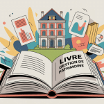 illustration livre sur la gestion de patrimoine ouvert avec patrimoine symbolisé