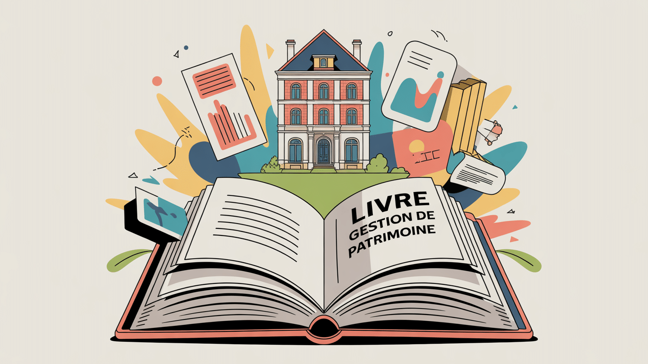 illustration livre sur la gestion de patrimoine ouvert avec patrimoine symbolisé