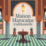 illustration maison marocaine traditionnelle patio lumineux