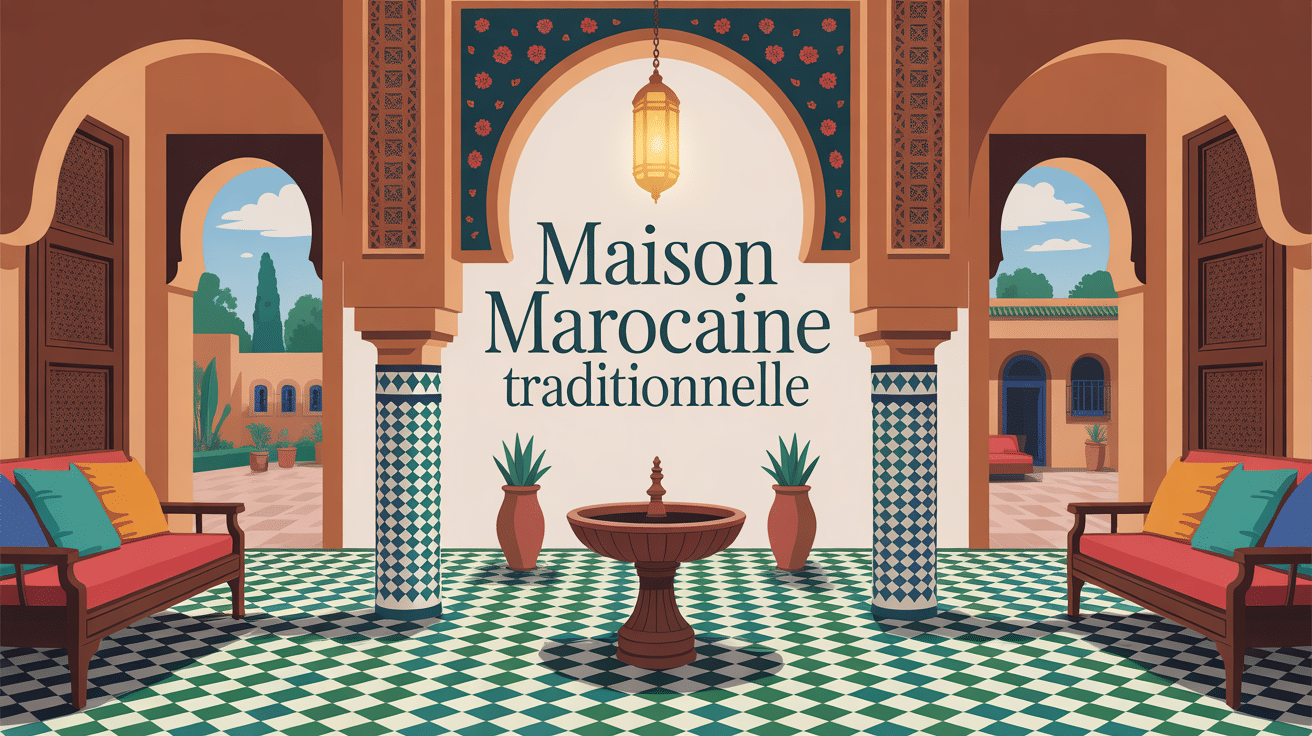 illustration maison marocaine traditionnelle patio lumineux