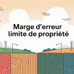 marge d'erreur limite de propriété, illustration vectorielle avec terrains, repères géomètre et symboles juridiques