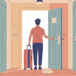 mon propriétaire vend et je ne trouve pas de logement locataire perplexe valise porte appartement