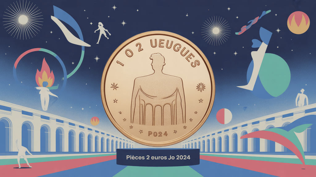 illustration pièce 2 euros jo 2024 et symboles olympiques