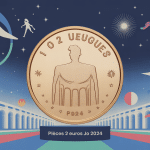 illustration pièce 2 euros jo 2024 et symboles olympiques