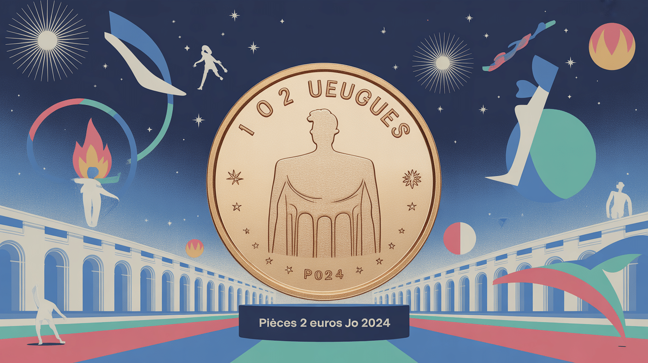 illustration pièce 2 euros jo 2024 et symboles olympiques