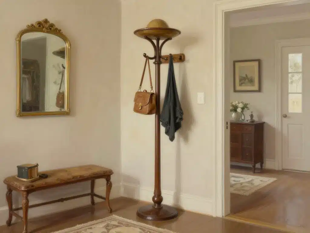 porte manteau vintage mis en valeur dans une entrée élégante