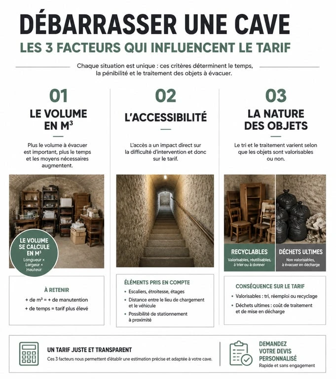 Infographie des facteurs de prix pour le tarif pour débarrasser une cave
