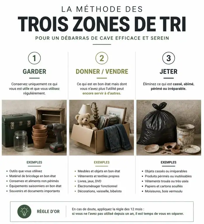 Infographie méthode de tri pour débarras de cave