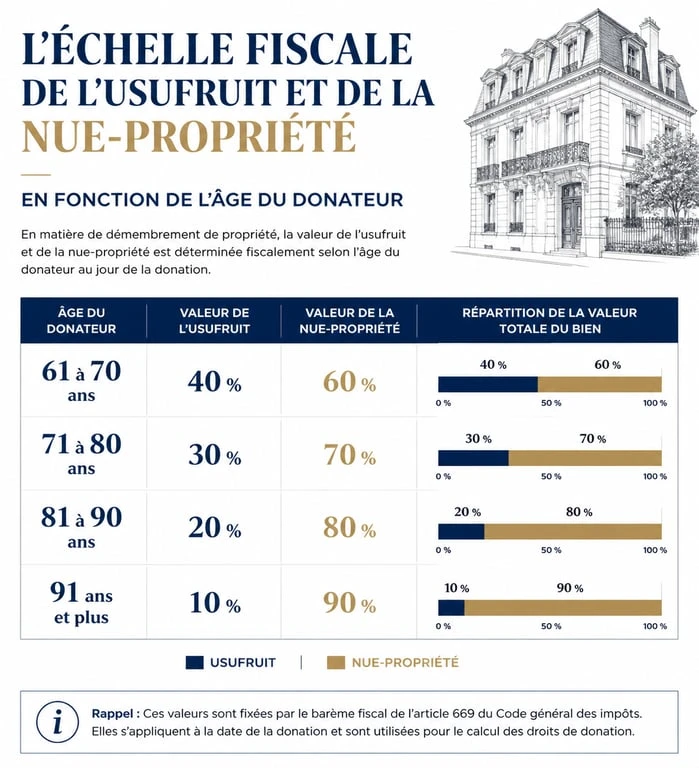 Barème fiscal de la donation en nue-propriété selon l'âge du donateur