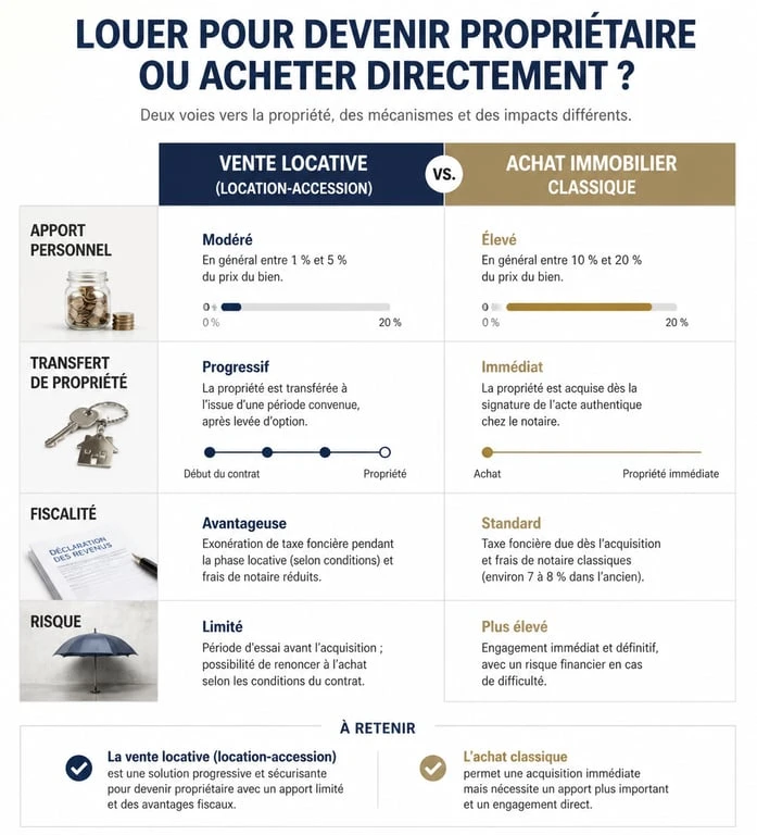 Infographie comparative : Vente locative vs Achat classique pour l'accession à la propriété