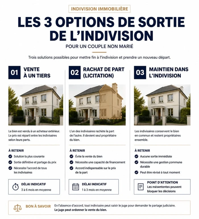Infographie sur la séparation d'un couple non marié et la gestion de la maison en indivision