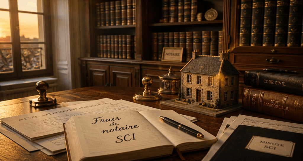 frais de notaire pour une sci sur table de notaire