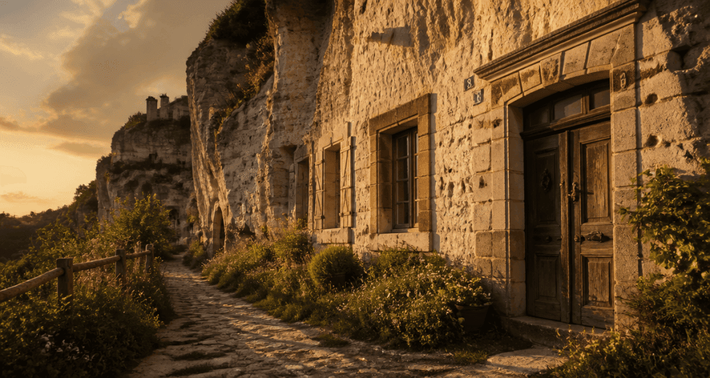 habitat troglodytique façade en tuffeau