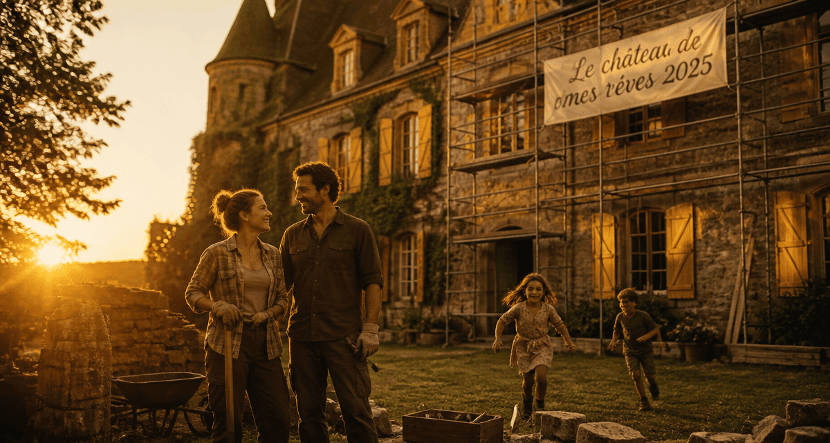 Famille devant château en rénovation le château de mes rêves 2025