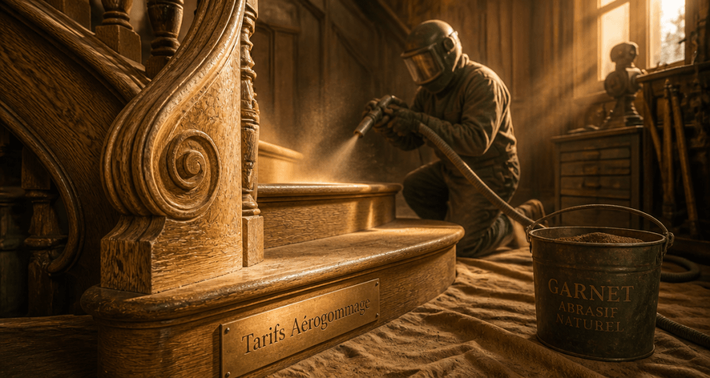 prix aerogommage au m2 sur escalier en chene