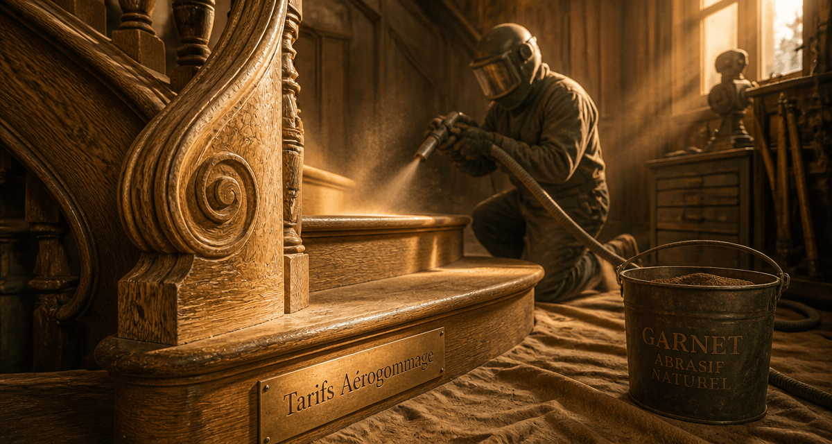 prix aerogommage au m2 sur escalier en chene