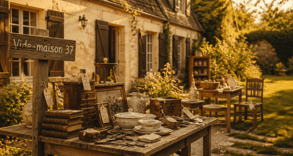 vide maison 37 objets brocante en cour
