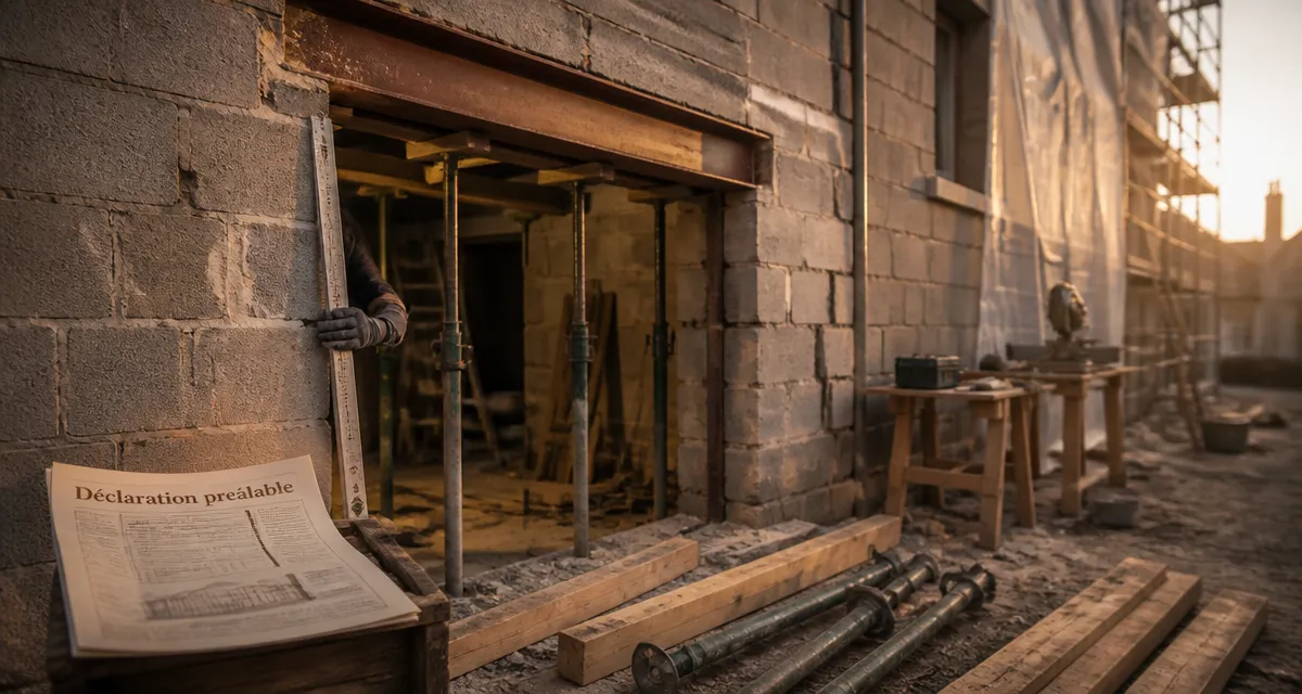 Agrandir fenêtre : linteau IPN sur chantier