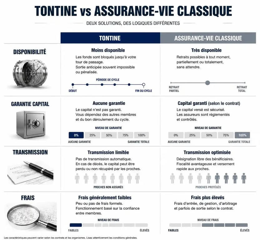 Comparatif tontine Le Conservateur et assurance-vie : risques et différences clés pour l'épargnant