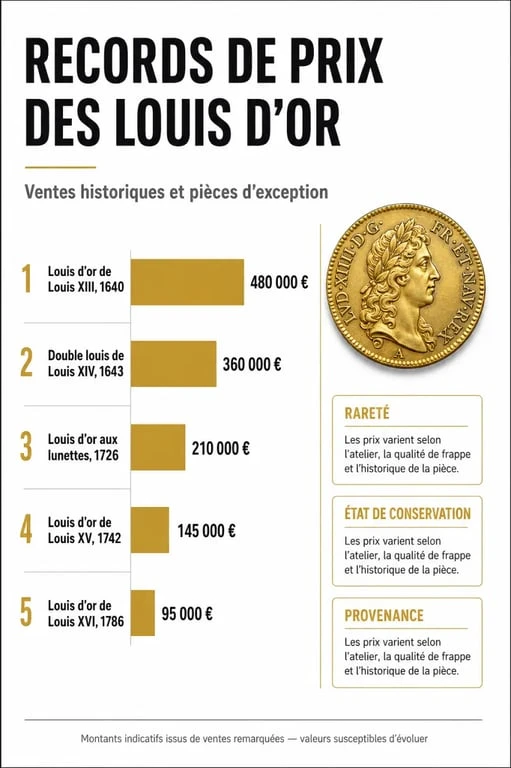 Infographie des Louis d'or les plus chers et records de vente historiques