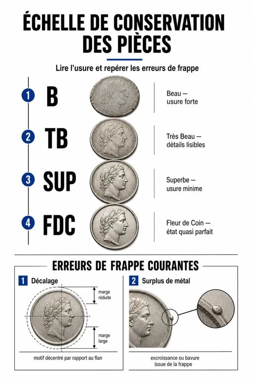 Échelle de conservation et erreurs de frappe pour estimer la valeur d'une pièce de monnaie