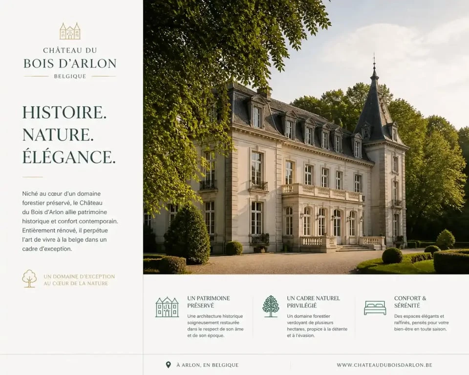 Vue extérieure du Château du Bois d'Arlon, domaine prestigieux en Lorraine belge
