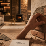 Brique pour mur intérieur : pose de plaquettes terre cuite et joints visibles