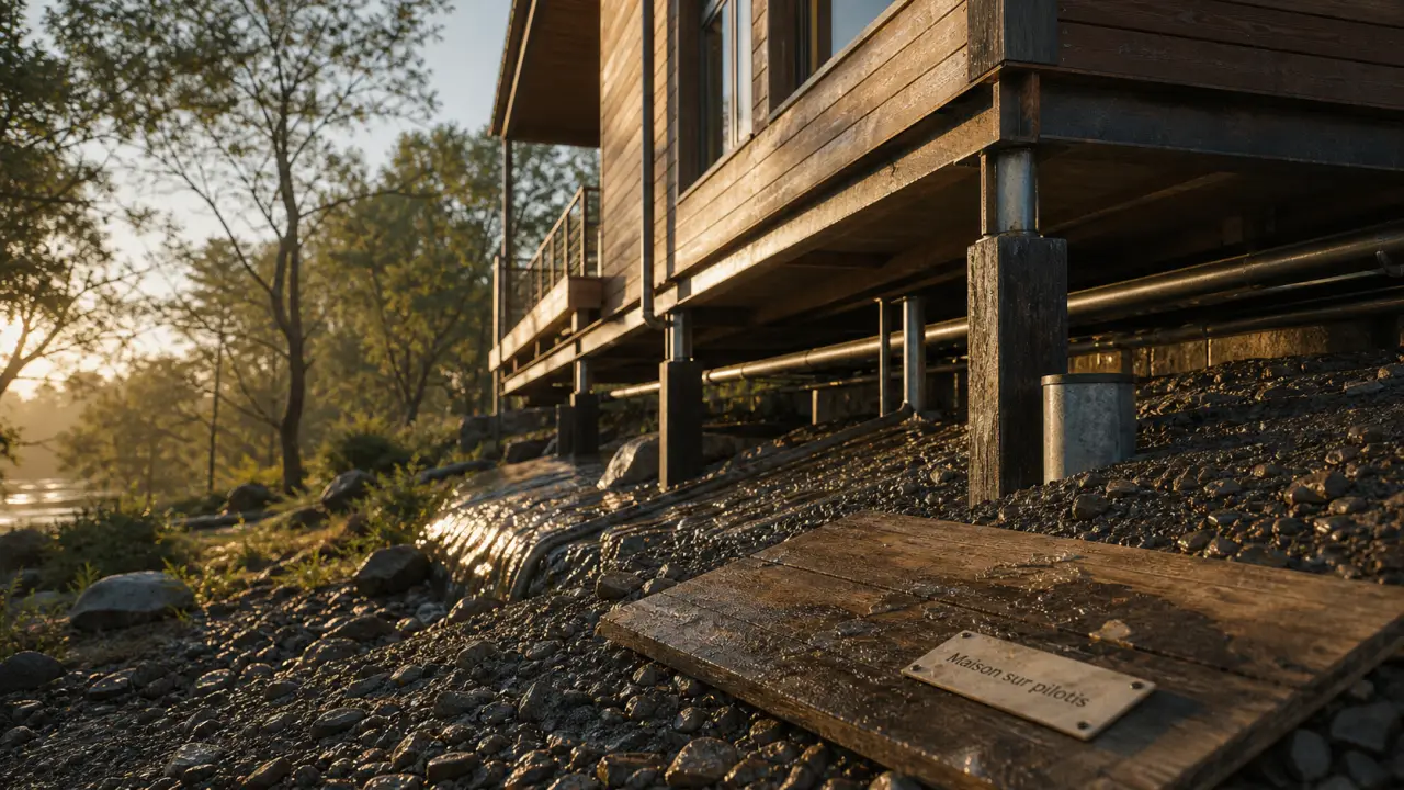 Maison sur pilotis sur terrain en pente, pilotis et isolation technique