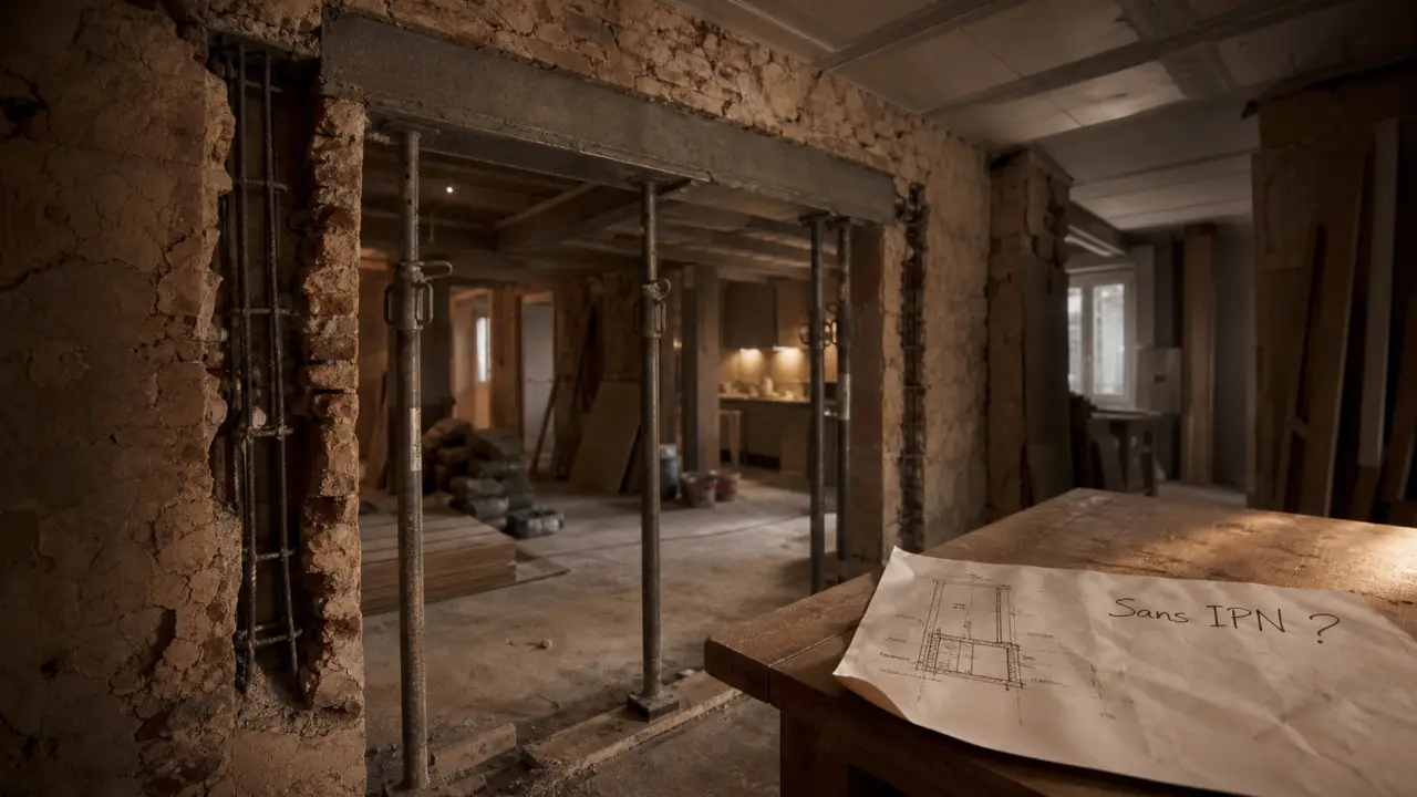 Ouverture maximale mur porteur sans ipn : linteau béton armé étaiement chantier intérieur