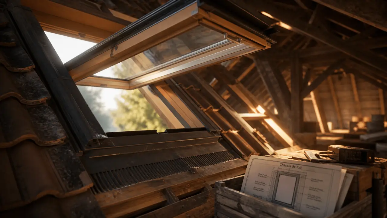Chassis de toit sur toiture en tuiles : dormant, ouvrant et étanchéité visible