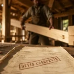 Devis charpente bois : document sur chantier de charpente