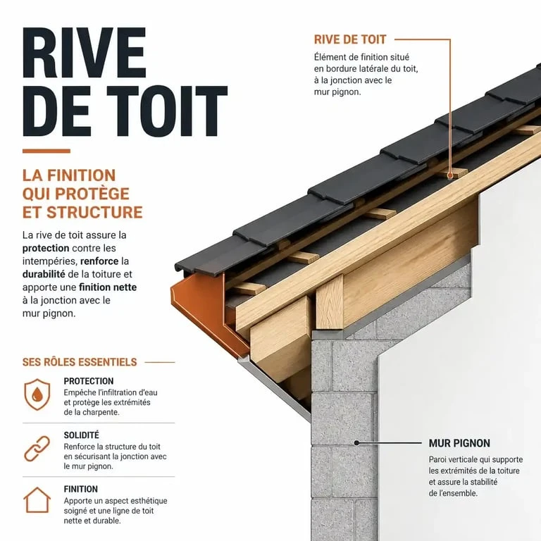 Schéma illustrant la position de la rive de toit sur une structure de toiture