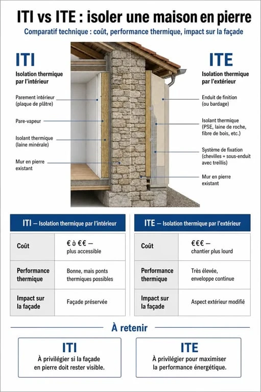 Comparatif des techniques pour isoler une maison en pierre : ITI vs ITE