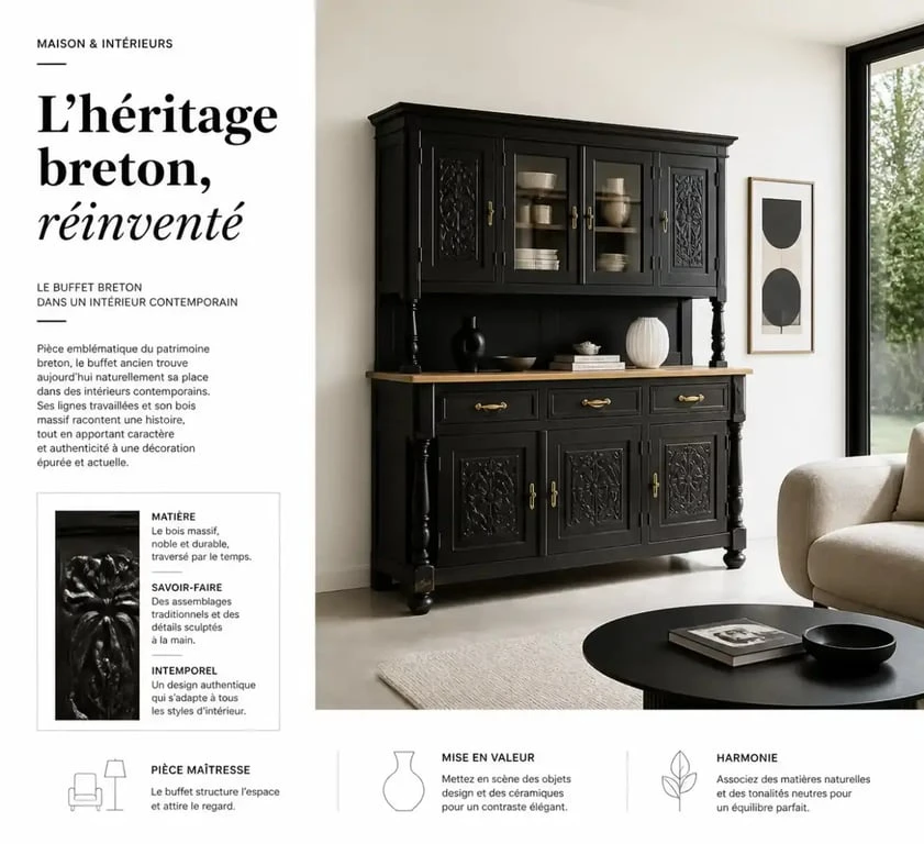 Intégration d'un meuble breton relooké dans une décoration intérieure contemporaine