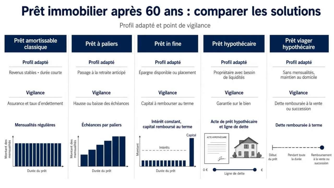 Prêts immobiliers seniors : comparatif visuel des solutions de financement après 60 ans