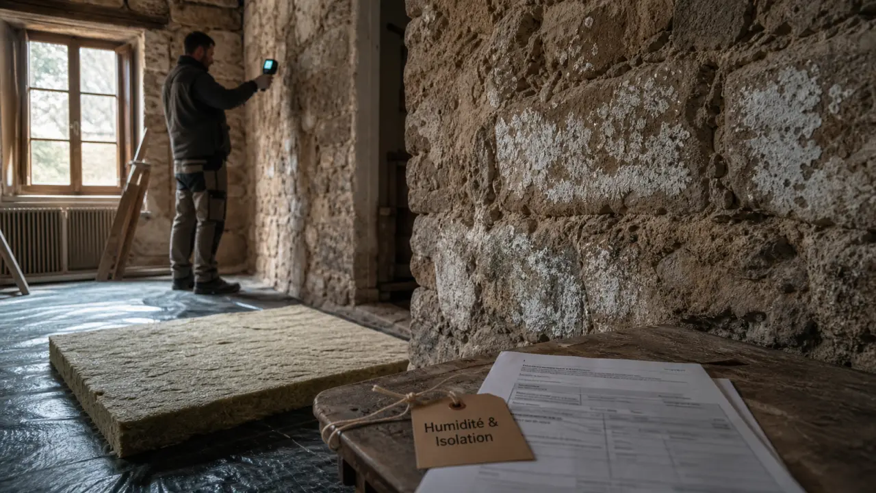 Isoler une maison en pierre : mur humide au salpêtre et isolation minérale ouverte à la vapeur