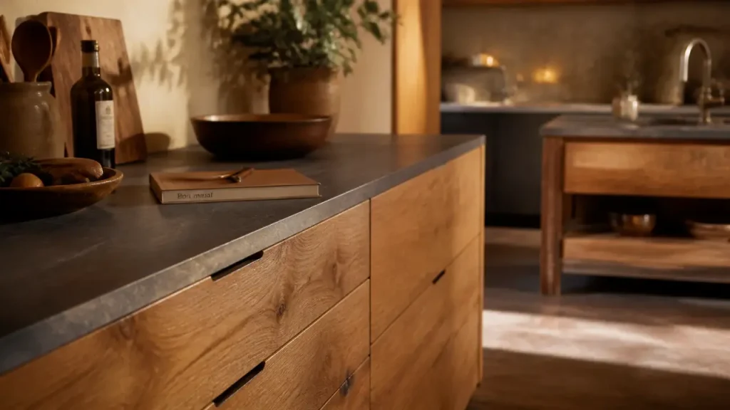 Meuble de cuisine en bois massif : pin, chêne, bois recyclé et finitions qui changent tout