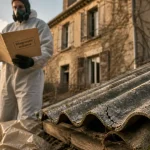 Toit en amiante, plaques ondulées : état et fissures visibles
