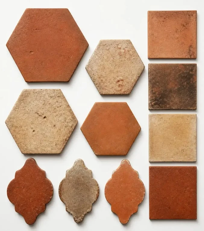 Anciennes tomettes en différents formats, couleurs et textures pour comparer les usages