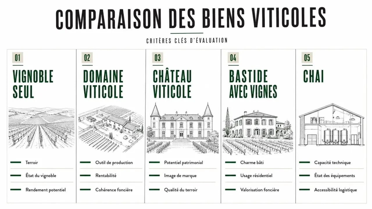Transaction de propriétés viticoles : comparaison des types de biens viticoles et critères d’évaluation