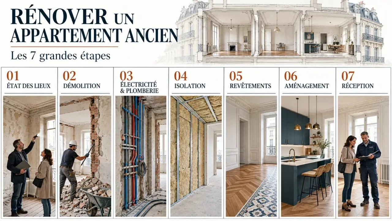 Étapes pour rénover un vieil appartement, du diagnostic à la réception des travaux